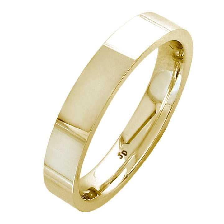 Plain 14K Yellow Gold 4MM Traditional Flat Top Pipe Design Ring Band