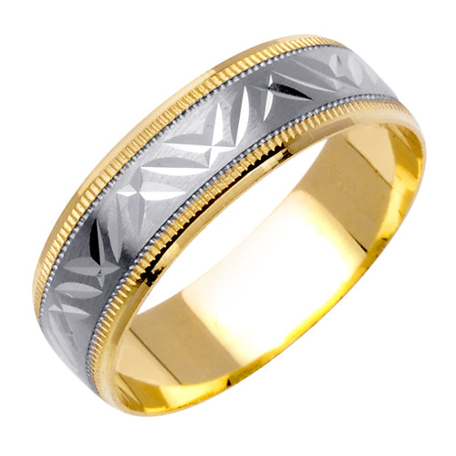 14K or 18K White and Yellow Gold Carved Miligrain Ring