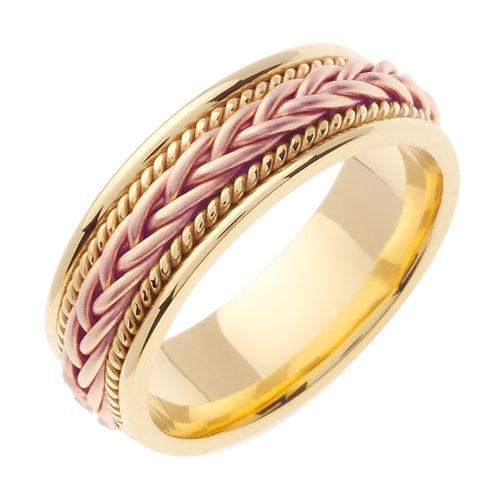 18K Rose or Yellow/Rose Hand Braided Cord Ring Band