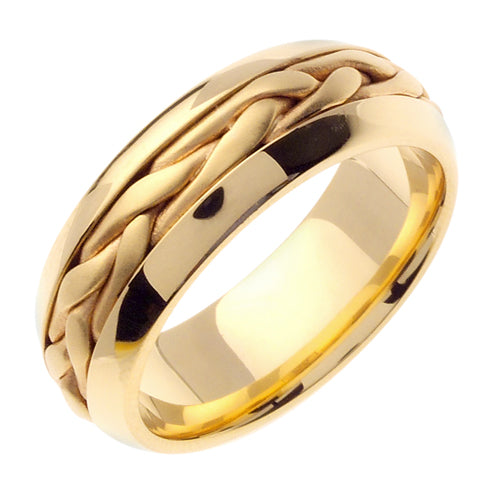 14K Yellow or White Hand Braided Cord Ring Band