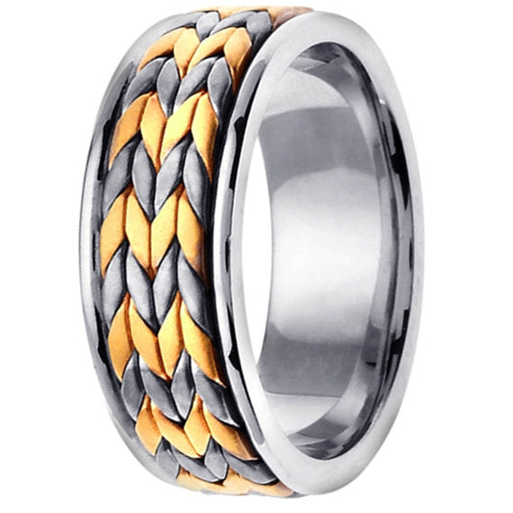 Unique Solid Two Tone Solid 14K Yellow Gold Mens Braided Wedding Band  Comfort Fit Design 002000